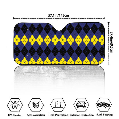 Black Yellow And Blue Argyle Print Car Windshield Sun Shade