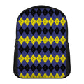 Black Yellow And Blue Argyle Print Casual Backpack