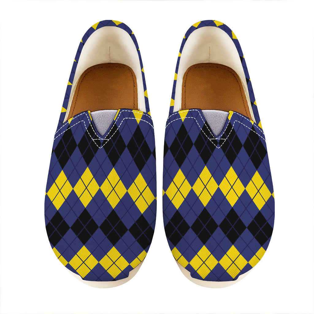 Black Yellow And Blue Argyle Print Casual Shoes