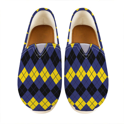 Black Yellow And Blue Argyle Print Casual Shoes