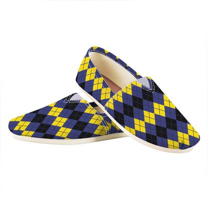 Black Yellow And Blue Argyle Print Casual Shoes