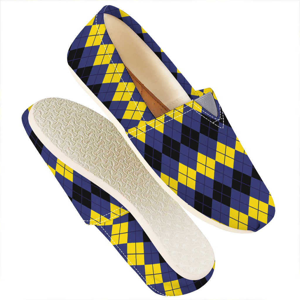 Black Yellow And Blue Argyle Print Casual Shoes