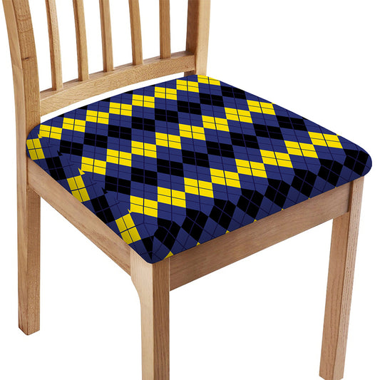 Black Yellow And Blue Argyle Print Chair Cushion Cover