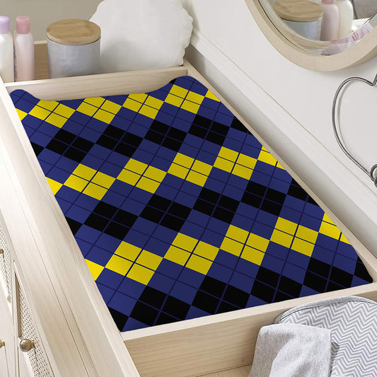 Black Yellow And Blue Argyle Print Changing Pad Cover
