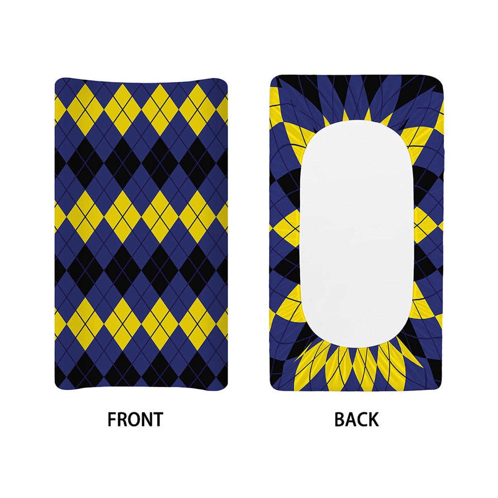 Black Yellow And Blue Argyle Print Changing Pad Cover