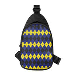 Black Yellow And Blue Argyle Print Chest Bag