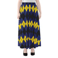 Black Yellow And Blue Argyle Print Chiffon Maxi Skirt