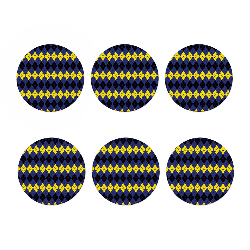 Black Yellow And Blue Argyle Print Coaster Set