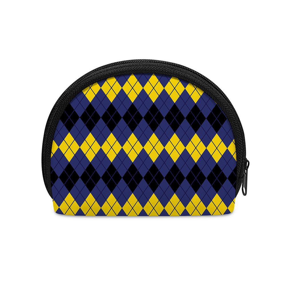 Black Yellow And Blue Argyle Print Coin Purse