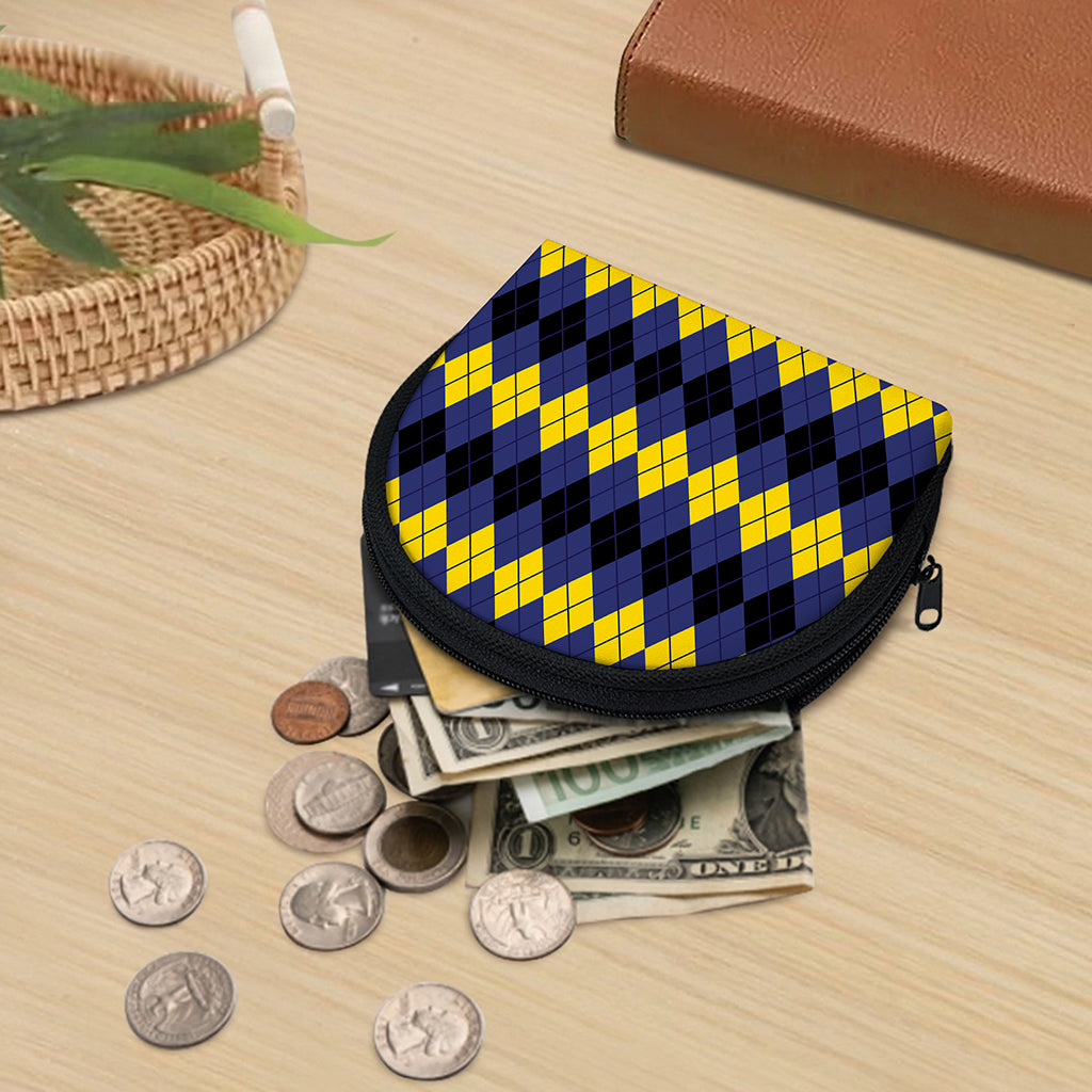 Black Yellow And Blue Argyle Print Coin Purse