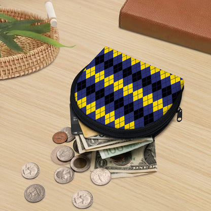 Black Yellow And Blue Argyle Print Coin Purse