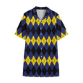 Black Yellow And Blue Argyle Print Cotton Hawaiian Shirt
