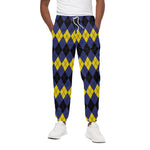 Black Yellow And Blue Argyle Print Cotton Pants
