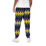 Black Yellow And Blue Argyle Print Cotton Pants