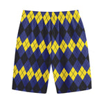 Black Yellow And Blue Argyle Print Cotton Shorts