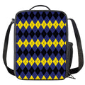 Black Yellow And Blue Argyle Print Crossbody Lunch Bag