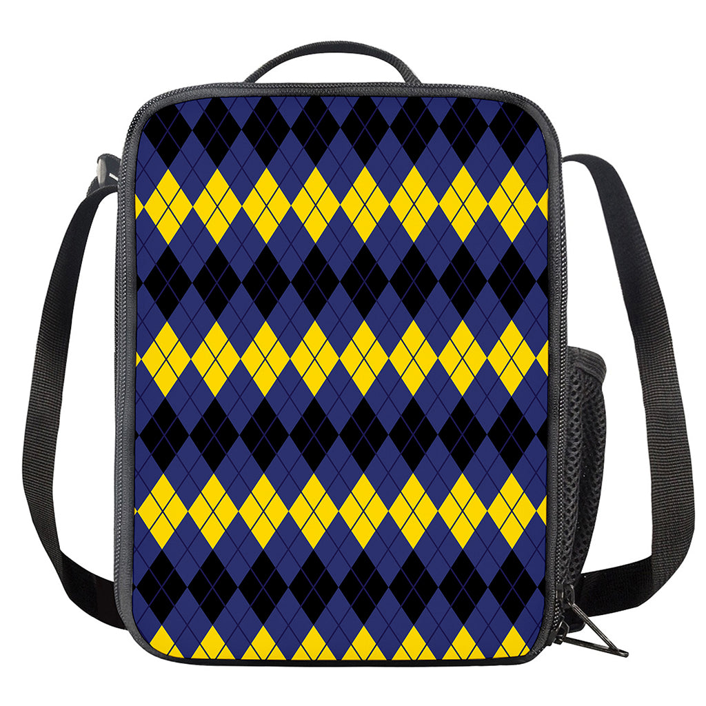Black Yellow And Blue Argyle Print Crossbody Lunch Bag