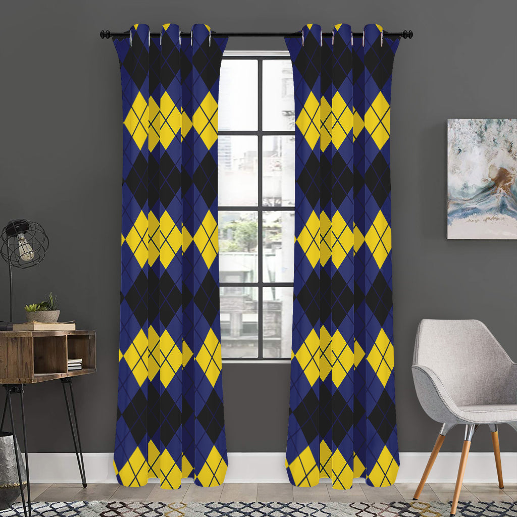 Black Yellow And Blue Argyle Print Curtain