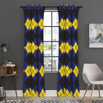 Black Yellow And Blue Argyle Print Curtain