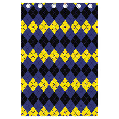 Black Yellow And Blue Argyle Print Curtain