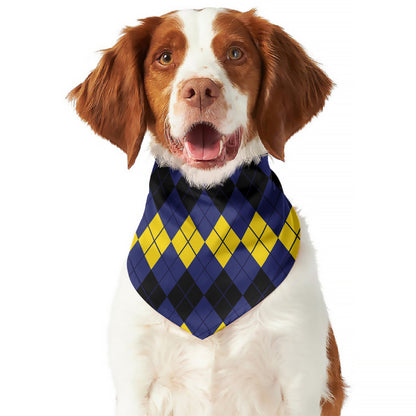 Black Yellow And Blue Argyle Print Dog Bandana