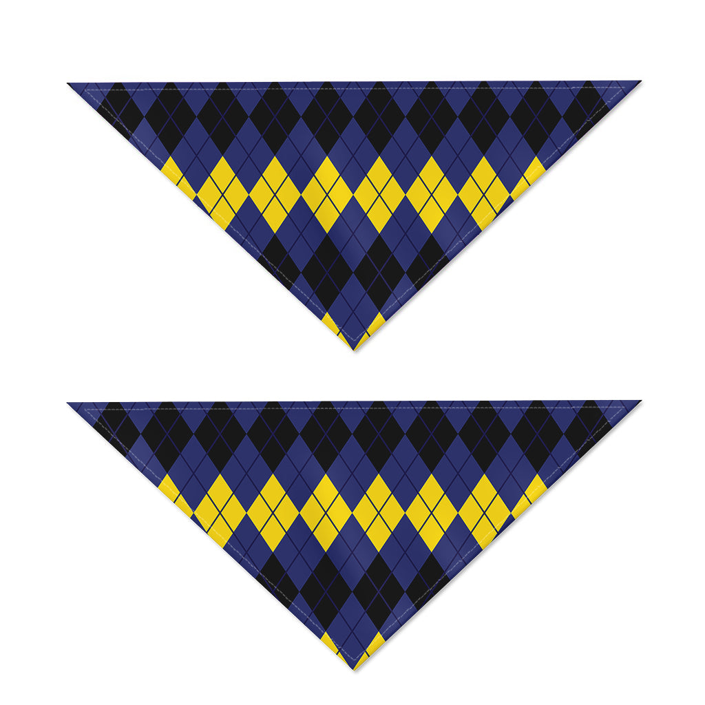 Black Yellow And Blue Argyle Print Dog Bandana