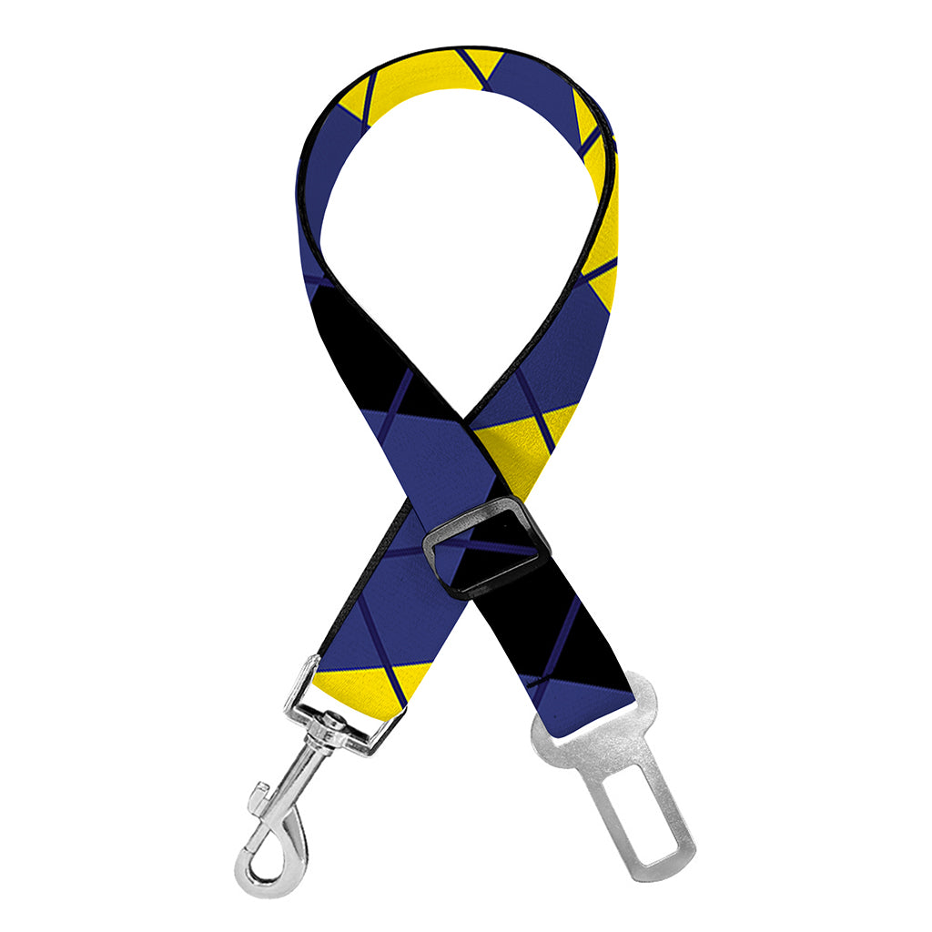 Black Yellow And Blue Argyle Print Dog Seat Belt