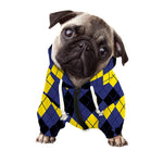 Black Yellow And Blue Argyle Print Dog Zip Up Hoodie