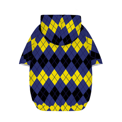 Black Yellow And Blue Argyle Print Dog Zip Up Hoodie