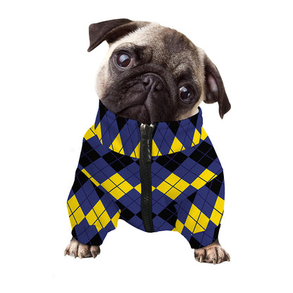 Black Yellow And Blue Argyle Print Dog Zip Up Jacket