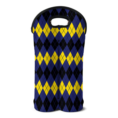 Black Yellow And Blue Argyle Print Double Neoprene Wine Tote
