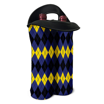 Black Yellow And Blue Argyle Print Double Neoprene Wine Tote