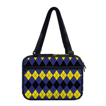 Black Yellow And Blue Argyle Print Double Strap Bible Bag