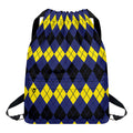 Black Yellow And Blue Argyle Print Drawstring Backpack