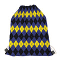Black Yellow And Blue Argyle Print Drawstring Bag