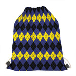 Black Yellow And Blue Argyle Print Drawstring Bag