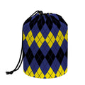 Black Yellow And Blue Argyle Print Drawstring Makeup Bag