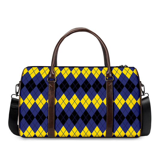 Black Yellow And Blue Argyle Print Duffle Bag