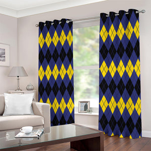 Black Yellow And Blue Argyle Print Extra Wide Grommet Curtains