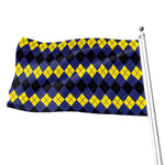 Black Yellow And Blue Argyle Print Flag