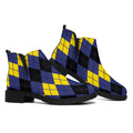 Black Yellow And Blue Argyle Print Flat Ankle Boots