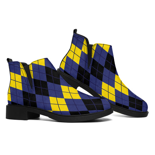 Black Yellow And Blue Argyle Print Flat Ankle Boots