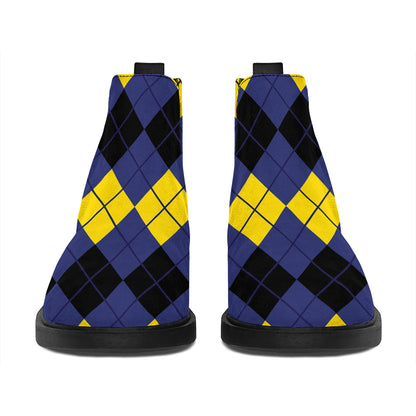 Black Yellow And Blue Argyle Print Flat Ankle Boots