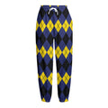 Black Yellow And Blue Argyle Print Fleece Lined Knit Pants