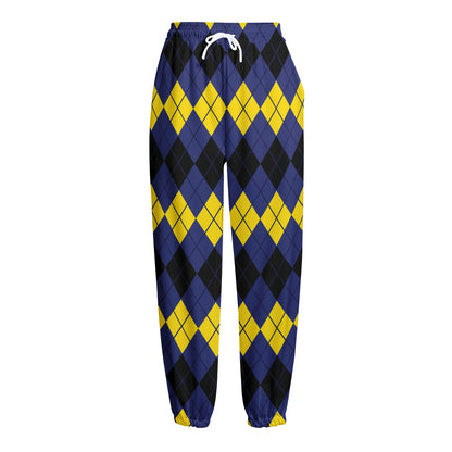 Black Yellow And Blue Argyle Print Fleece Lined Knit Pants