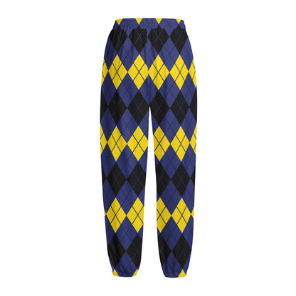 Black Yellow And Blue Argyle Print Fleece Lined Knit Pants