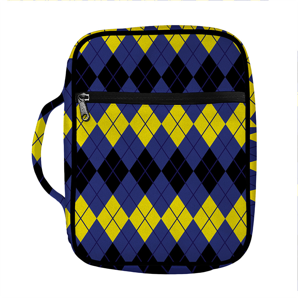 Black Yellow And Blue Argyle Print Front Pocket Bible Bag