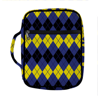 Black Yellow And Blue Argyle Print Front Pocket Bible Bag
