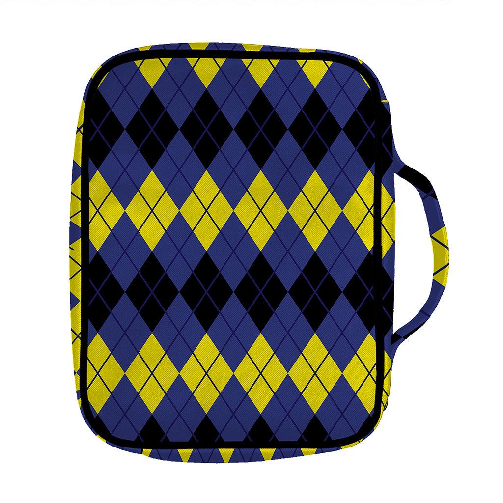 Black Yellow And Blue Argyle Print Front Pocket Bible Bag