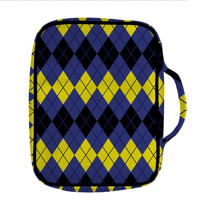 Black Yellow And Blue Argyle Print Front Pocket Bible Bag